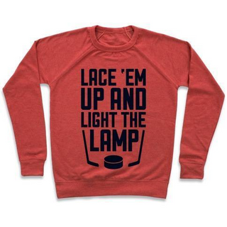 Buy heathered-red LACE 'EM UP AND LIGHT THE LAMP CREWNECK SWEATSHIRT