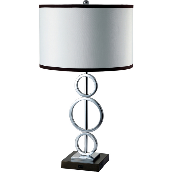 3 Ring Metal Table Lamp (White) W/ Convenient Outlet