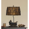 Cal Lighting Antique Bronze Bear in Canoe Resin Table Lamp