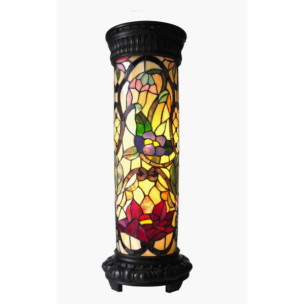 ROSELLE Tiffany-glass 2 Light Floral Pedestal Light Fixture 30