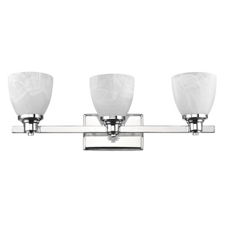 GEWNEVERE Transitional 3 Light Chrome Finish Bath Vanity Wall Fixture White Alabaster Glass 23