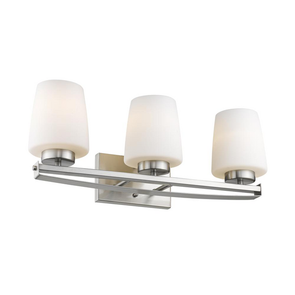 OLIVIA Contemporary 3 Light Brushed Nickel Bath Vanity Light Etched White Glass 23