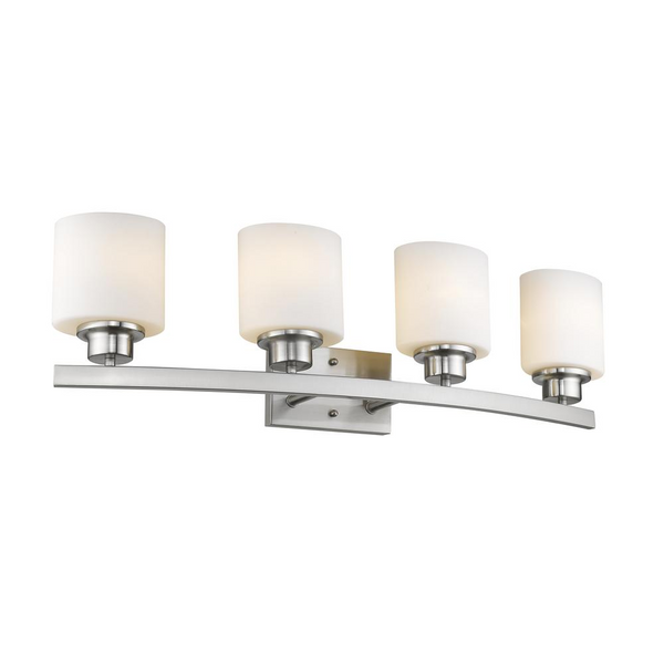 AALIYAH Contemporary 4 Light Brushed Nickel Bath Vanity Light Opal White Glass 32