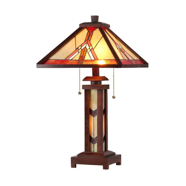 ANTON Tiffany-style 3 Light Mission Double Lit Wooden Table Lamp 15