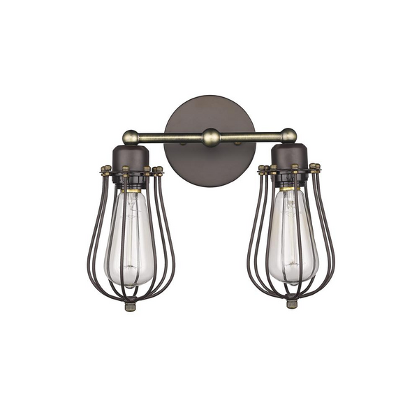 CHARLES Industrial-style 2 Light Rubbed Bronze Wall Sconce 12