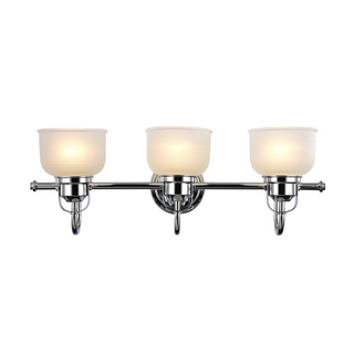 LUCIE Industrial-style 3 Light Chrome Finish Bath Vanity Wall Fixture White Frosted Prismatic Glass 25