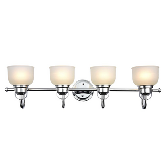 LUCIE Industrial-style 4 Light Chrome Finish Bath Vanity Wall Fixture White Frosted Prismatic Glass 34