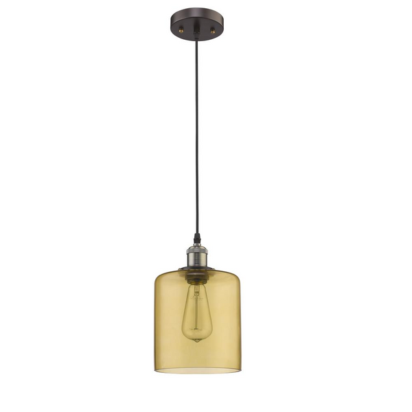 OWEN Industrial-style 1 Light Rubbed Bronze Amber Glass Ceiling Mini Pendant 7
