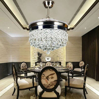 42 inch Silver Heart-Shaped Crystal LED Invisible Fan Light with Remote Control Adjustable Lighting Wind Speed Fan Chandelier Simply Light Fixtures 