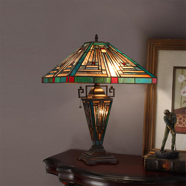CHLOE Lighting INNES Mission Tiffany-style Blackish Bronze 3 Light Double Lit Table Lamp 16