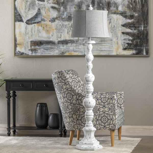 Distressed White Resin 65 inch Farmhouse Floor Lamp