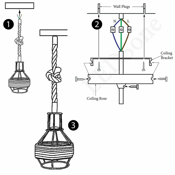 Vintage Hemp Cage Chandelier Hanging Lamp Rope Pendant Light~1107