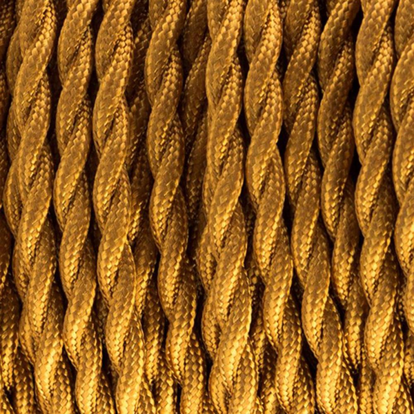 16Ft Twisted Cloth Covered Wire 18 Gauge 2 Conductor Braided Light Cord Gold~1197