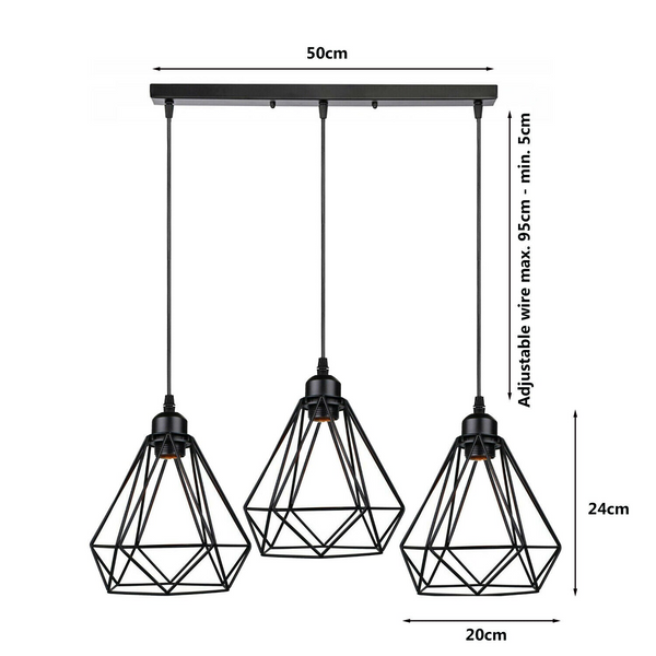 3-Lights Geometric Cage Pendant Lamp Ceiling Light Fixture E26~1179