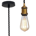 Vintage Yellow brass Metal Ceiling Fitting Black Twisted Braided Flex 2m E27 Lamp Holder Pendant Light~3820