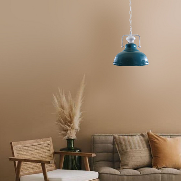 Industrial vintage Retro Indoor Hanging Metal Cyan Blue Pendant Light E27 UK Holder~3851