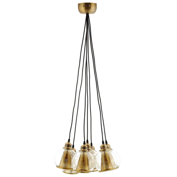 Peak Brass Cone and Glass Globe Cluster Pendant Chandelier -  EEI-3083
