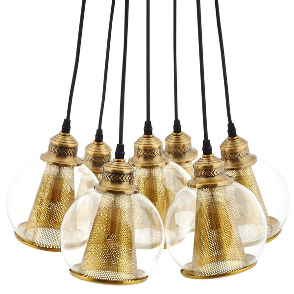 Peak Brass Cone and Glass Globe Cluster Pendant Chandelier -  EEI-3083