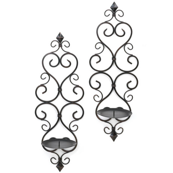 Scrolled Metal Wall Sconce Pair