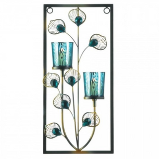 Peacock Rectangular Wall Sconce - Two Candles
