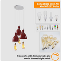 Industrial Modern Retro 3-way cluster Burgandy Ceiling Pendant Light with E27 Base~3909