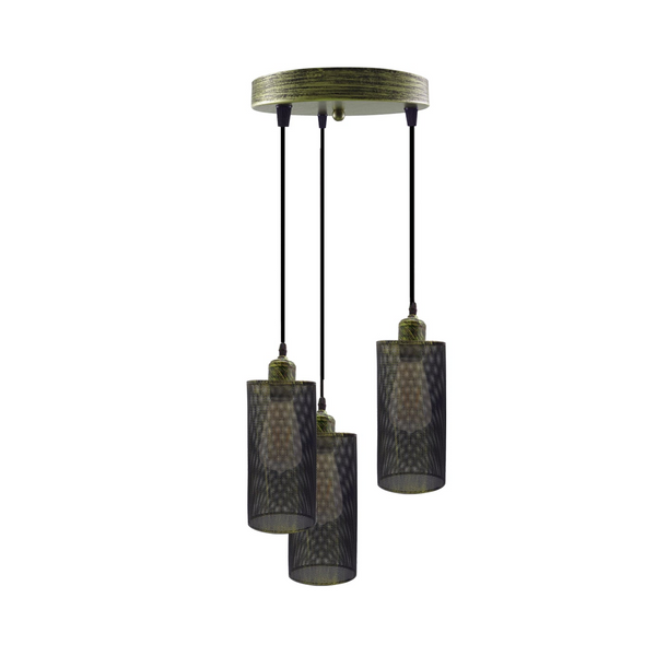 Industrial vintage Retro3 way Round ceiling Brushed Brass cage pendant light E27 Uk Holder~3954