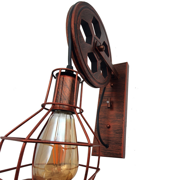 Retro Vintage Light Shade Wheel Ceiling Lifting Pulley Industrial Wall Lamp Fixture UK~2690