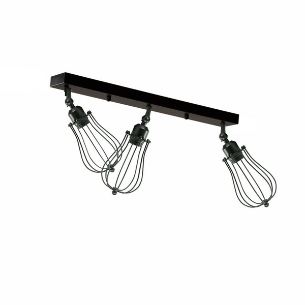 Vintage Industrial 3 Way Ceiling Bar Cage Lights Adjustable Matt Black E27 Bulb Lighting~2277