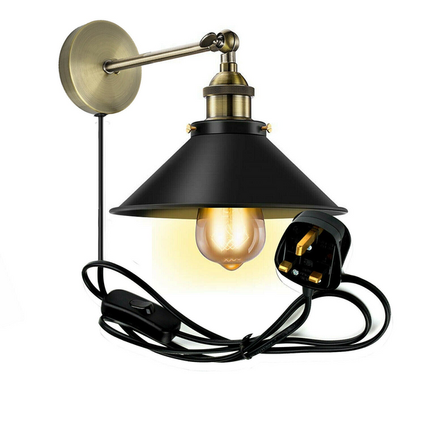 Vintage Retro Modern Plug In Wall Light Fitting Black Sconce Lamp shade fitting Shade Wall Light UK~2273
