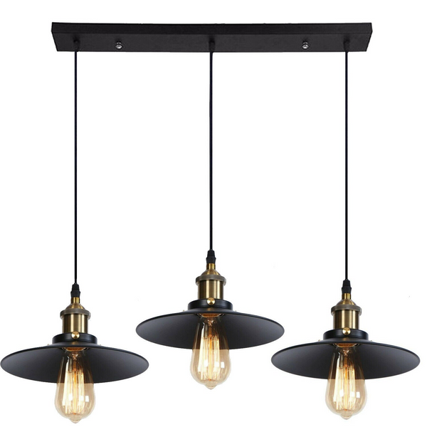 3 Way Modern Black Ceiling Pendant Cluster Light Fitting Industrial Pendant Lampshade~2137