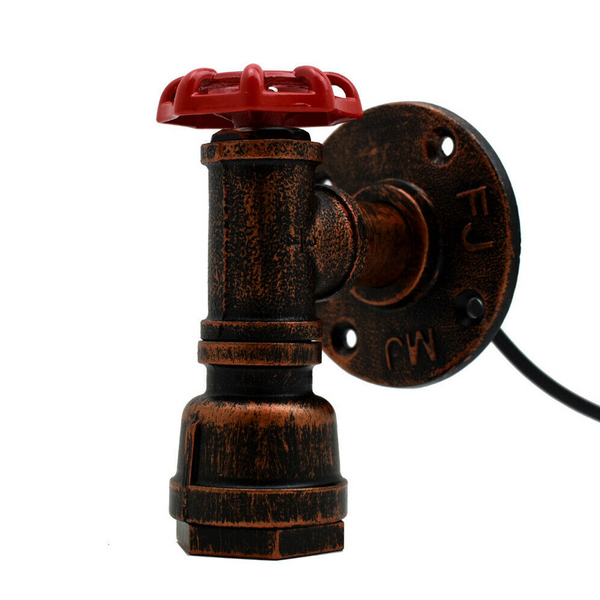 Vintage Rustic Red Metal Water Pipe Wall Sconce Light Holder with Wheel~2068