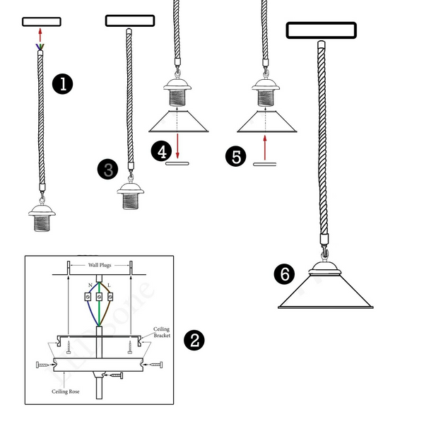 Brushed Silver Hemp Rope Pendant Lamp Shade Kit~2021