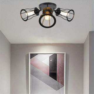 Ceiling Light 3 Shade Modern Industrial Vintage Cage Style Fitting Metal Flush Mount~2014