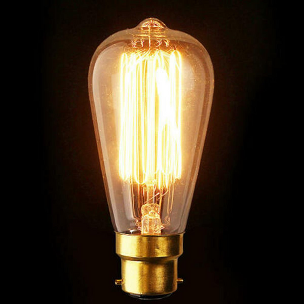 Bayonet Fitment Edison Vintage Filament Candle Light Lamp Bulb 60W ~1915