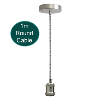1m Black & White Round Cable With Satin Nickel Pendant Holder~1696