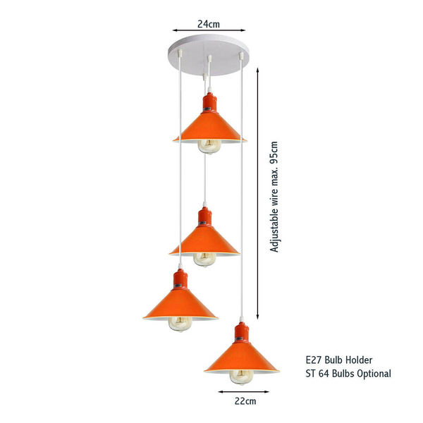 Four Outlet Retro Modern Orange Ceiling Pendant Industrial Light Shade Chandelier~1581