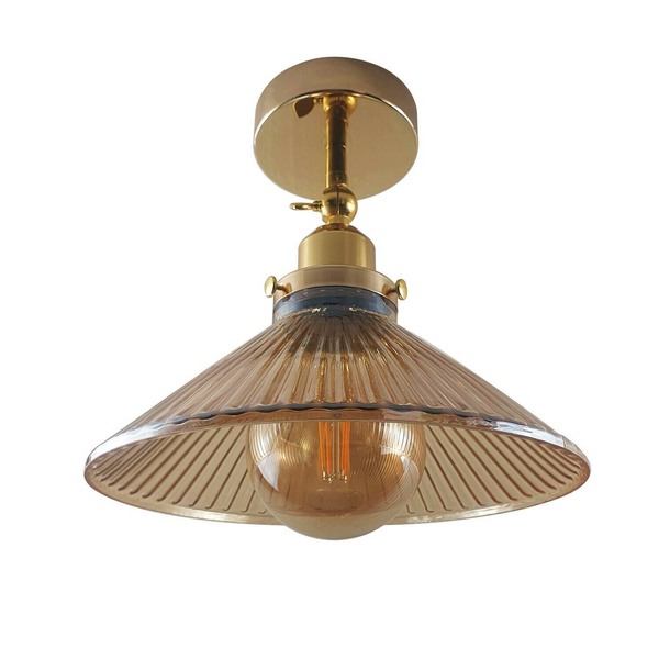Vintage Modern Ceiling Pendant Light Flush Mount  Amber Glass Shade~1382