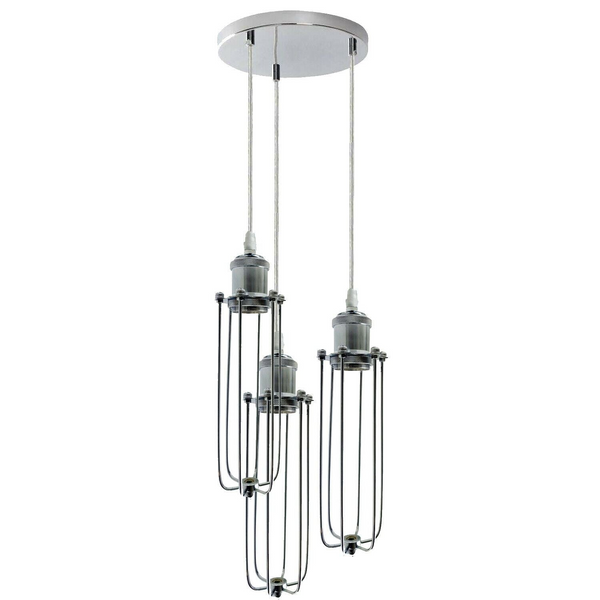 3 Way Cluster Hanging Ceiling Pendant Light E27 Chrome Light Fitting Lamp Kit~1353