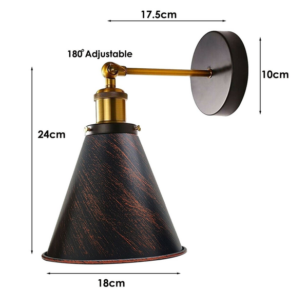 Vintage Industrial Wall Light Fitting Metal Cone Shape Shade Indoor~1173