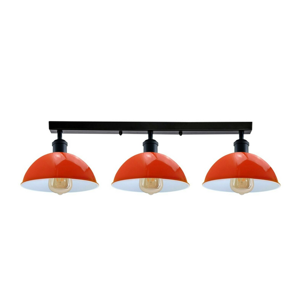 Industrial Steam Punk Orange 3 Way Over Table Light Indoor Ceiling Hanging Light Metal~3590