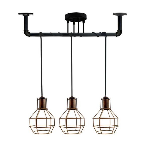 Industrial Style Ceiling Brushed copper 3 Lights Modern Metal Pipe Retro Loft Pendant Lamp~3603