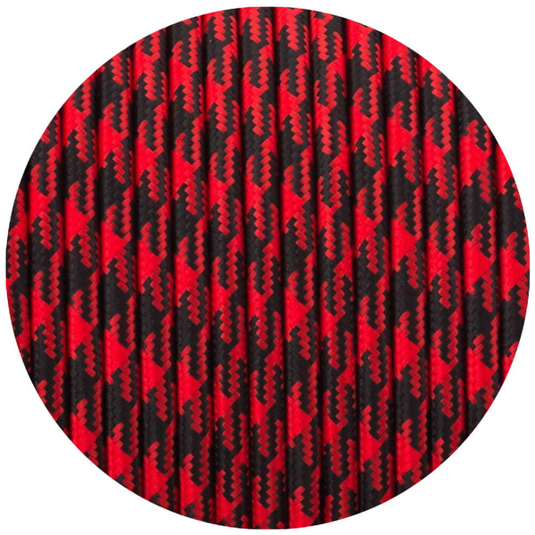 18 Gauge 3 Conductor Round Cloth Covered Wire Braided Light Cord Red+Black Hundstooth~1405