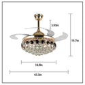 42inch Crystal Ceiling Fan Chandelier Invisible Blade Chandelier with Remote Control 3 Speeds 3 Color Changes Lighting Fixture - Simply Light Fixtures