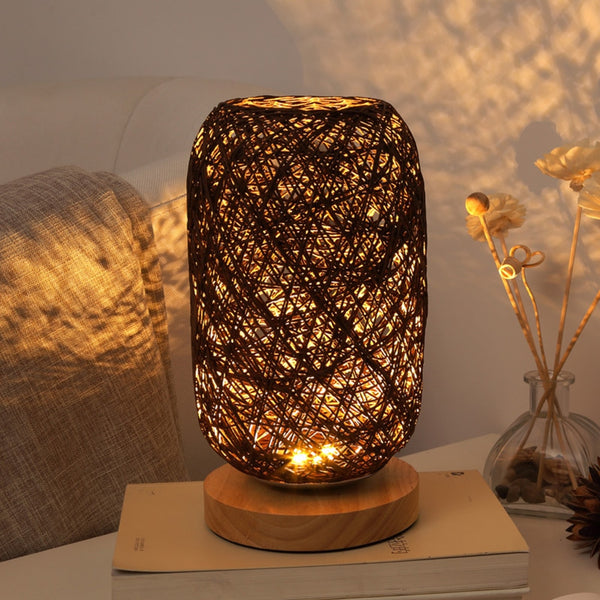 Wood LED Table Lamps Creative Rattan Bedside Lamp USB Charging Night Light for Children Room Bedside Light Birthday Gifts - Simply Light Fixtures