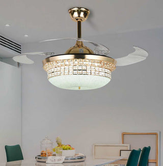 42inch Crystal Ceiling Fans Lights and Remote Control Retractable Blades Chandelier Fan Lamp 3Color Changes Ceiling Lighting Fixture - Simply Light Fixtures