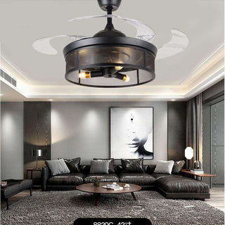 42inch Black Rustic Retractable Blade Ceiling Fan Chandelier with Remote Vintage Cage Fandelier Industrial LED Light Fixture - Simply Light Fixtures