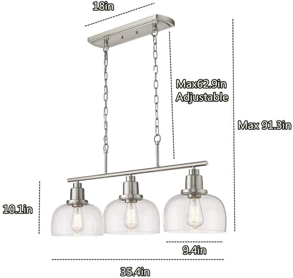Kitchen Island Pendant Light 3-Light Chandelier Modern Ceiling Light Adjustable Hanging Light Fixture