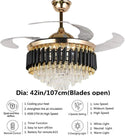 42 Inch Invisible Crystal Ceiling Fans with Lights, Retractable LED Ceiling Fan Chandelier with Remote Control - Simply Light Fixtures