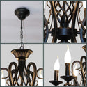 Vintage Wrought Iron Chandelier Candle Light Black Metal Lighting Fixture