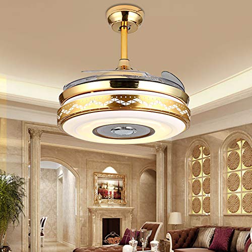 42inch Modern Ceiling Fan Lamp Indoor Fan Light with Remote Control,4 Retractable Blade Fan Chandelier for Bedroom Living Room - Simply Light Fixtures